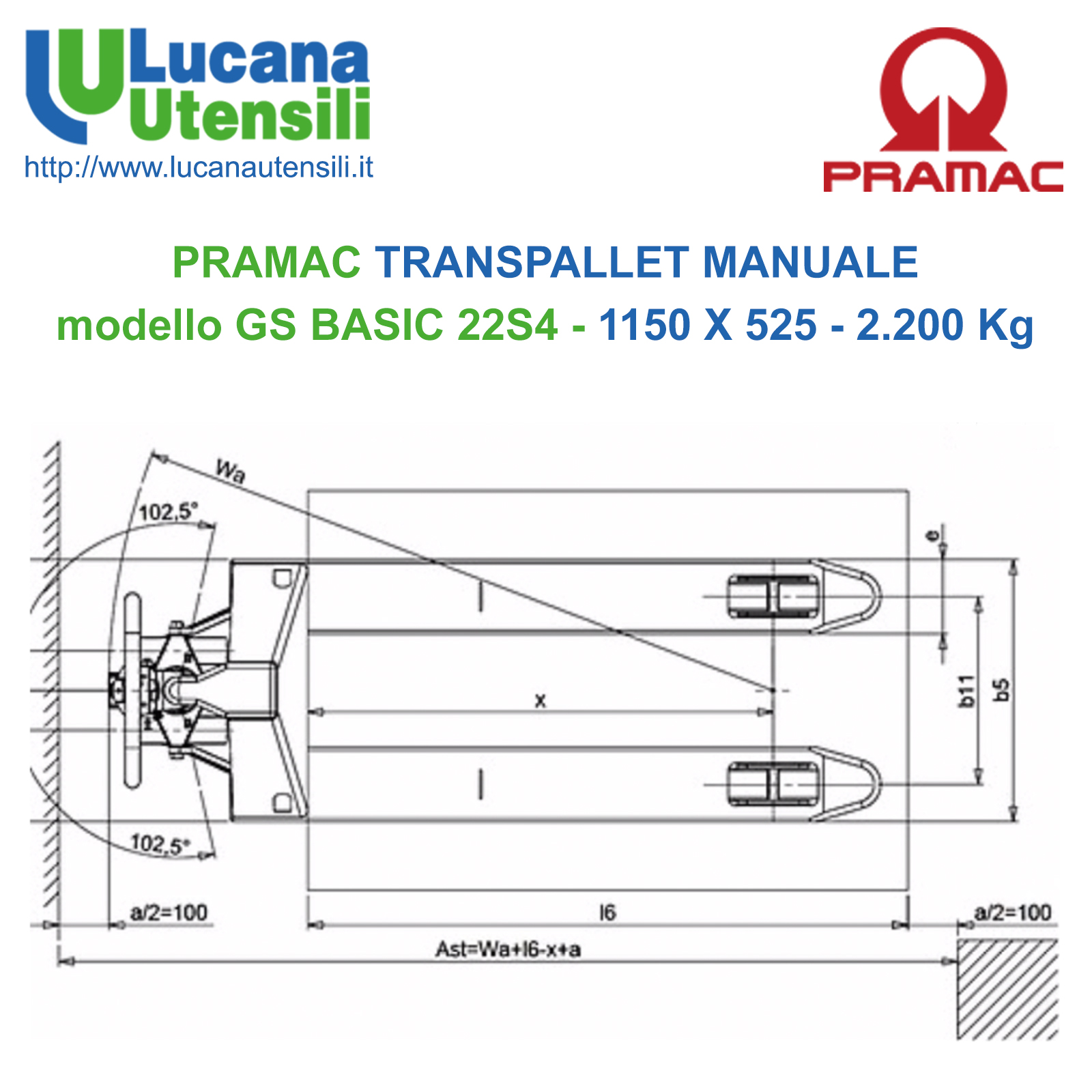 2.200 Kg Transpallet Carrello manuale Gs basic 22S4 