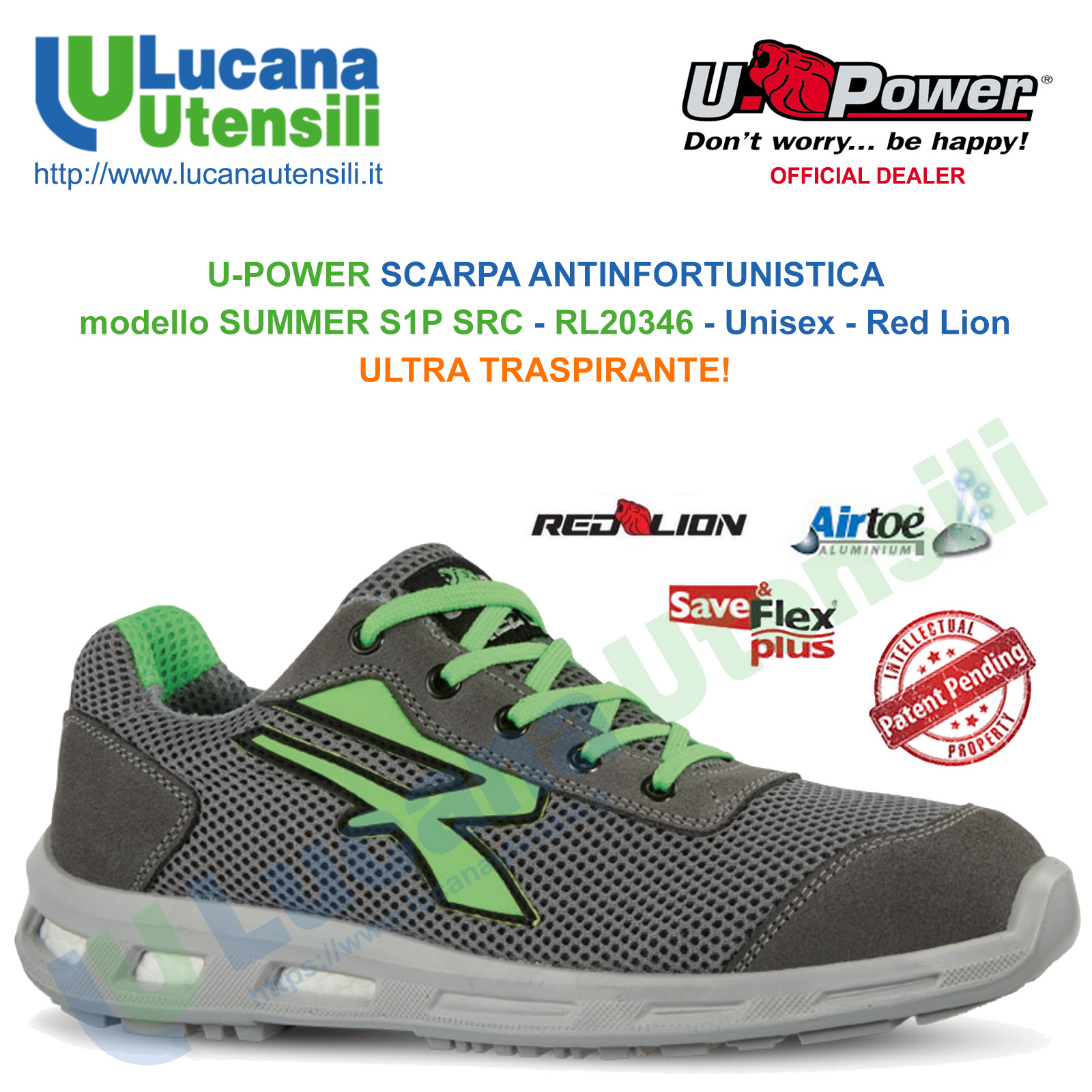 U-POWER SCARPA ANTINFORTUNISTICA ESTIVA modello SUMMER S1P SRC ESD – RL20346 – Lavoro – Donna – Femminile – Unisex – upower – ULTRA TRASPIRANTE! – Lucana Utensili s.r.l. – Noleggio e Vendita