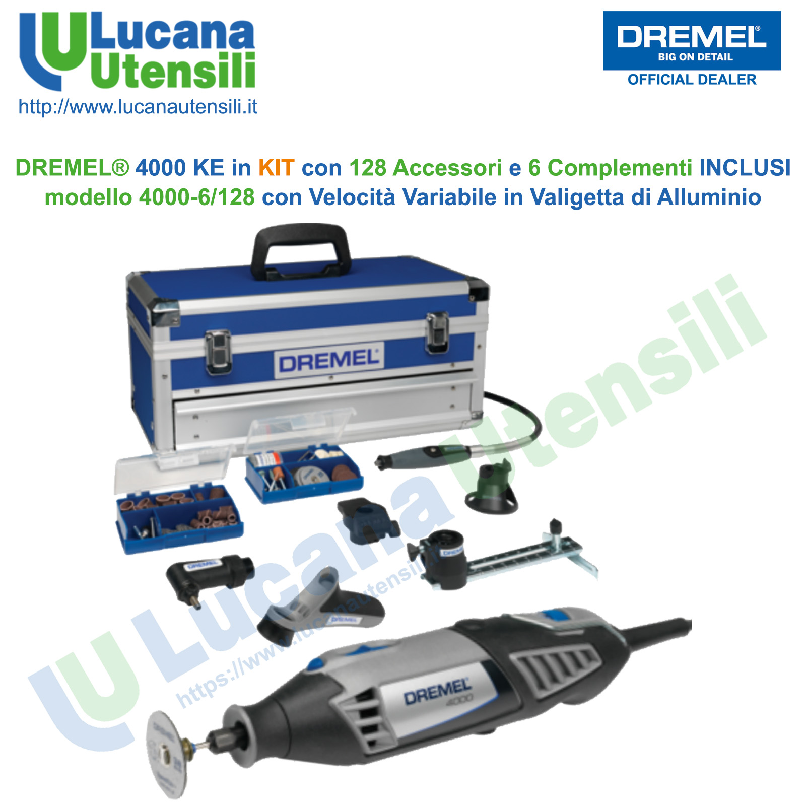 Dremel 4000-6/128 Multiutensile Edizione Platinum 175 Watt 6 Complementi 128 Accessori 230 V