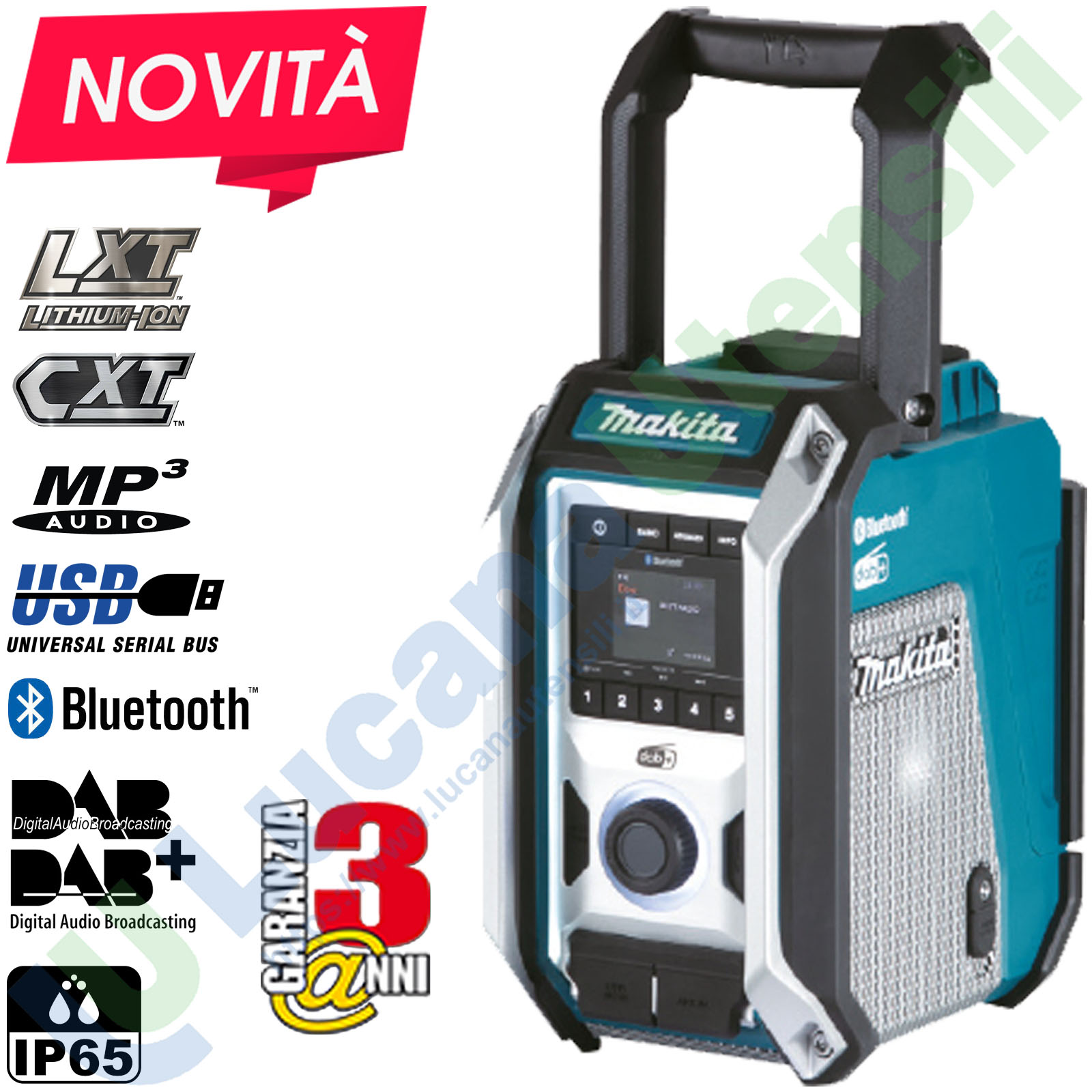 caricatore e Bluetooth con batteria 3 Ah DMR 115 Radio da cantiere DAB